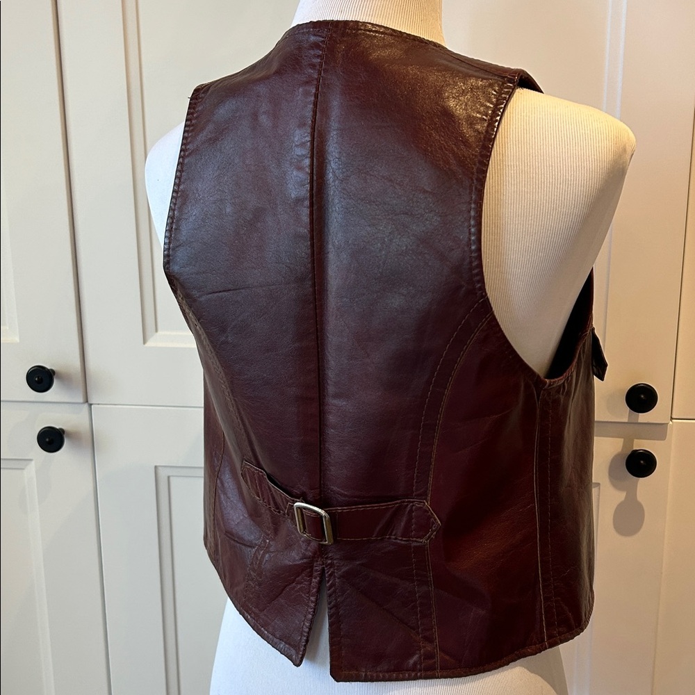 Vintage Cognac Brown Vest, genuine Leather, boho, western, cowboy, XS womens